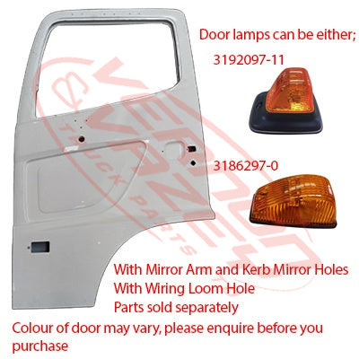 3192010-01 - FRONT DOOR - L/H - W/MIRROR HOLES & KERB MIRROR HOLES* - HINO RANGER 500 2015-