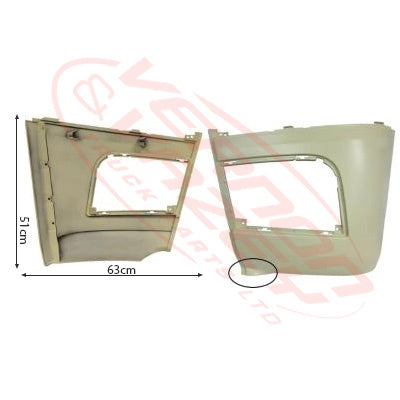 3575391-03 - FRONT BUMPER END - L/H - SUIT WITH LOWER LIP TYPE BAR - 51cm HIGH - MERCEDES BENZ ACTROS - MP4 - BIGSPACE