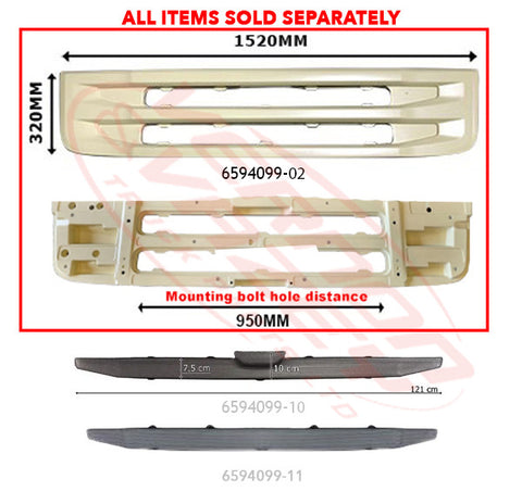 6594099-02 - GRILLE PANEL - LOWER (BETWEEN HEADLAMPS) - 1520x320mm - CHASSIS 1060mm - SCANIA R TRUCK - 2009- HIGH BUMPER