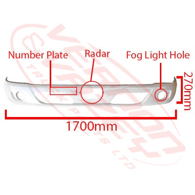 8187290-10W - FRONT BUMPER - NARROW - W/FOG LAMP - 2018- - WHITE - HINO DUTRO 2018-